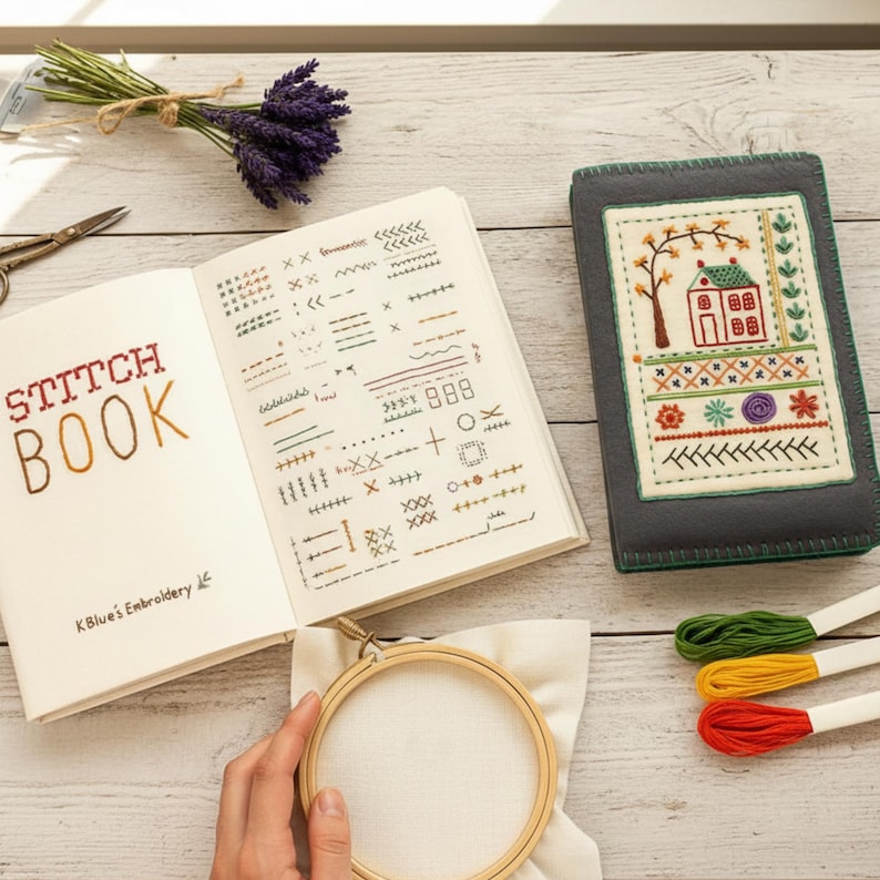 Embroidery Stitch Book Kit – Beginner Hand Embroidery Set | DIY Needlework Practice Book ...