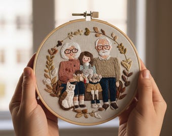 Family Portrait Embroidery Kit – DIY Hand Embroidery Set | Beginner-Friendly | Gift for Grandparents