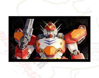 Mobile Suit Ensemble | Gundam Murals - HeavyArms Gundam | Mecha Model & Anime Robot PNG | Instant Digital Download Watercolor Paintings