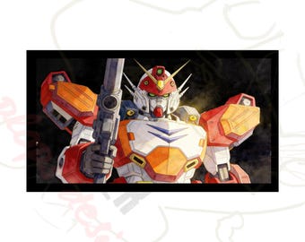 Mobile Suit Ensemble | Gundam Murals - HeavyArms Gundam | Mecha Model & Anime Robot PNG | Instant Digital Download Watercolor Paintings