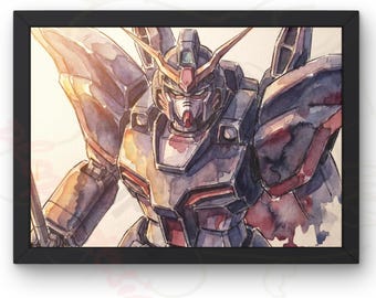 Deathscythe Gundam Watercolor Art Print | Mobile Suit Gundam Wing Fan Art | Instant Digital Download