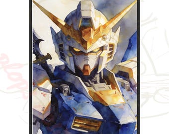 Gundam Poster Classic Anime Mecha Robot Art Print | Watercolor Portrait Instant Digital Download | Vintage Japanese Movie Poster Conceptual