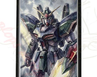 Mobile Suit Gundam Print | Deathscythe Gundam Watercolor Portrait | Anime Robot PNG | Instant Digital Download Watercolor Paintings