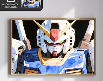 Mobile Suit Gundam RX-78-2 Man Cave Decor Boy Room Digital Prints Watercolor Painting Vintage Japanese Robot PNG Anime Poster Sets Aesthetic