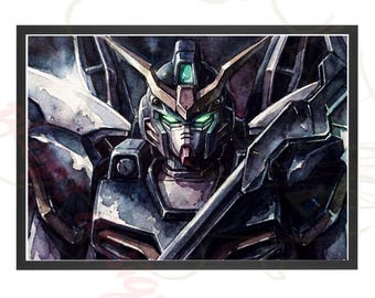 Gundam Deathscythe "God of Death" Watercolor Art Print | Instant Digital Download | Mobile Suit Gundam Mecha Anime Gunpla Wall Decor