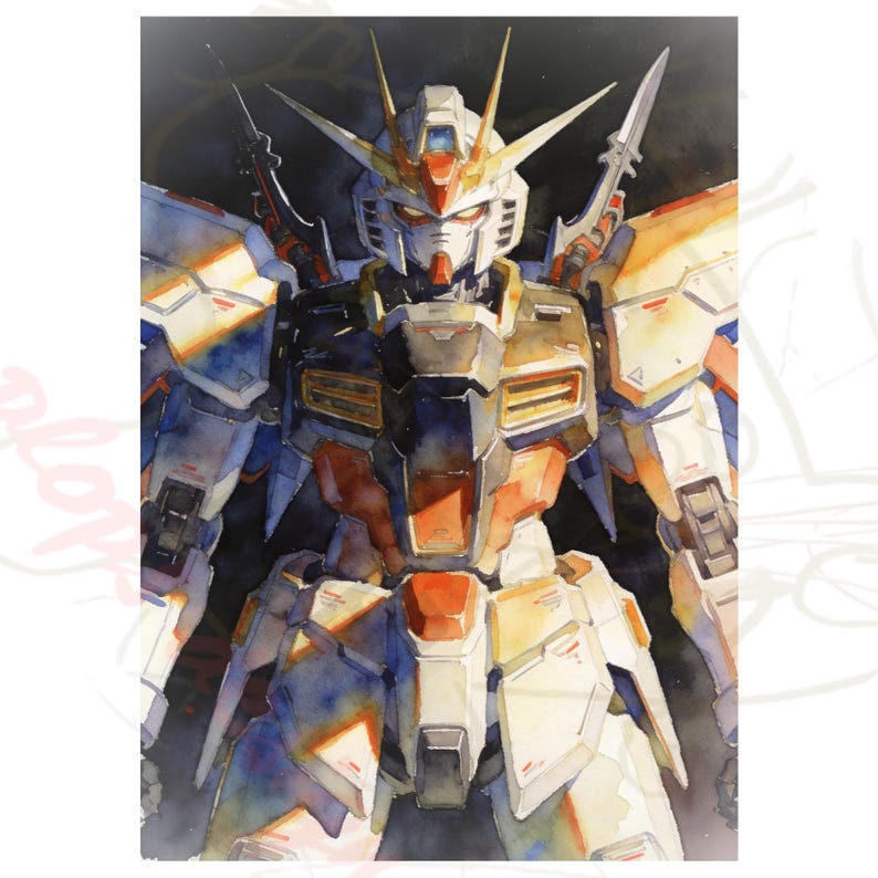 A vibrant watercolor vignette of the Deathscythe Hell mobile suit, highlighting the white and gold armor of the unit piloted by Duo Maxwell. This mobile suit gundam wing wallpaper art features rich textures and high-contrast lighting, making it a premium choice for a gundam wallpapers hd wallpaper 4k pc background or an artistic gundam wallpapers hd wallpaper 4k.