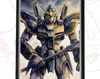 Deathscythe Gundam Watercolor Art Print | XXXG-01D Mobile Suit Gundam Wing Poster | Moody Mecha Wall Decor | Gift for Anime Fan & Gunpla