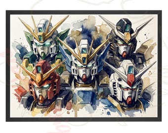 Mobile Suit Ensemble | Classic Anime, Mecha Model and Anime Robot PNG | RX-78-2 & Deathscythe Instant Digital Download Watercolor Paintings