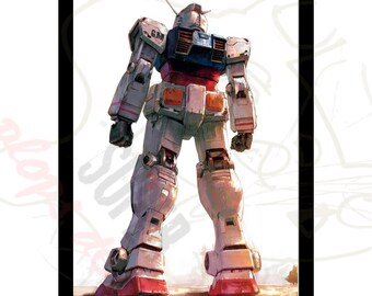 RX-78-2 Mobile Suit Gundam Poster, Instant Digital Download | Classic Anime, Mecha Model & Anime Robot PNG | Conceptual Art in Original Oil