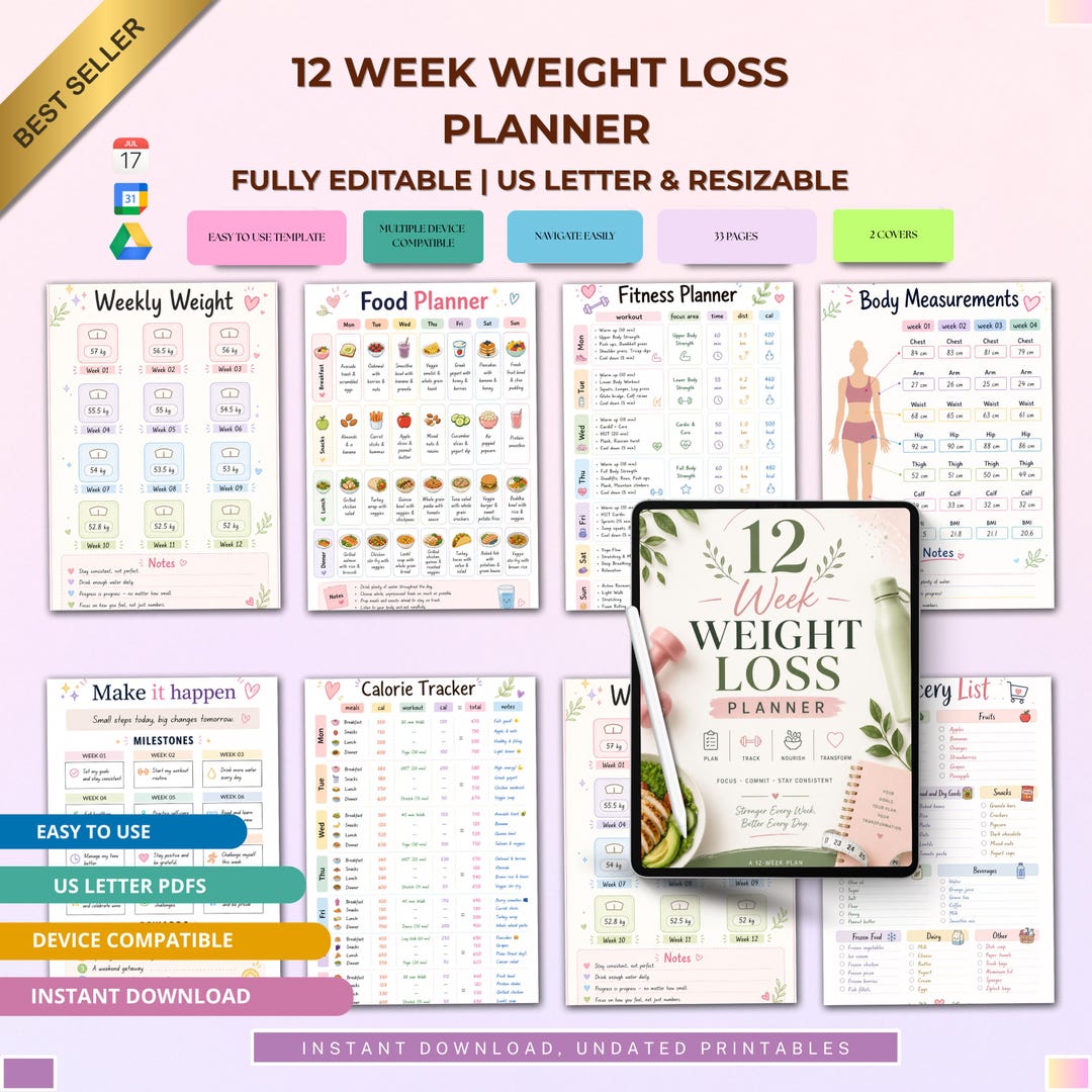 12 Week Weight Loss Planner | Fitness Tracker, Meal Workout Log ...