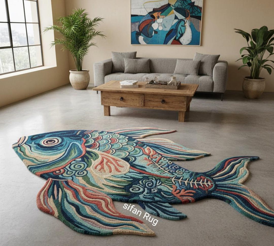 Giftsvibrant Fish Shaped Area Rug | Hand Tufted Ocean Life Carpet ...