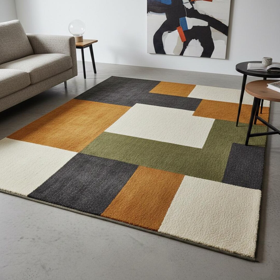 Luxury Hand Tufted Wool Rug Modern Geometric Area Rug Abstract Block ...