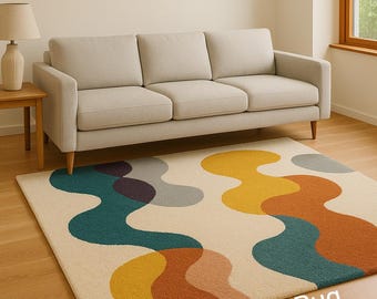RegaliTappeti fatti a mano Tappeto geometrico astratto color verde acqua Colore pieno Soggiorno moderno di metà secolo Dimensioni personalizzate