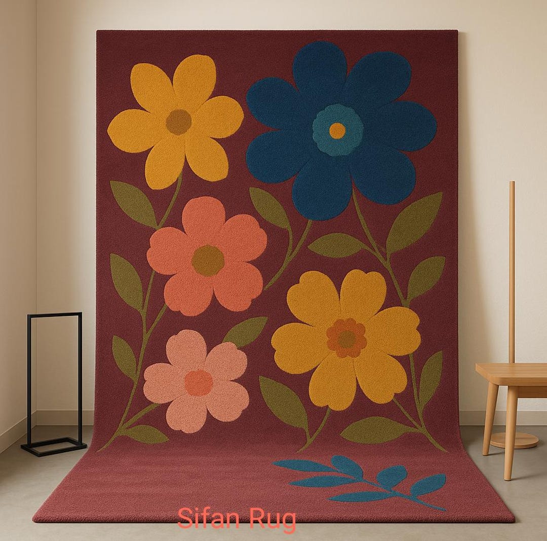 Power Rug Gifts Floral Power Rug, Mid Century Modern Colorful Flower Carpet 5 X 7 ...
