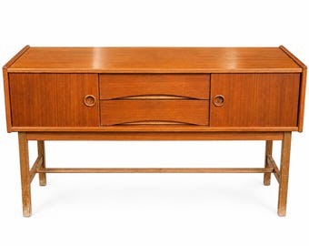 Vintage Danish Modern Teak Low Credenza Cabinet | Mid Century Media Console Sideboard | Scandinavian Entry Cabinet 1960s