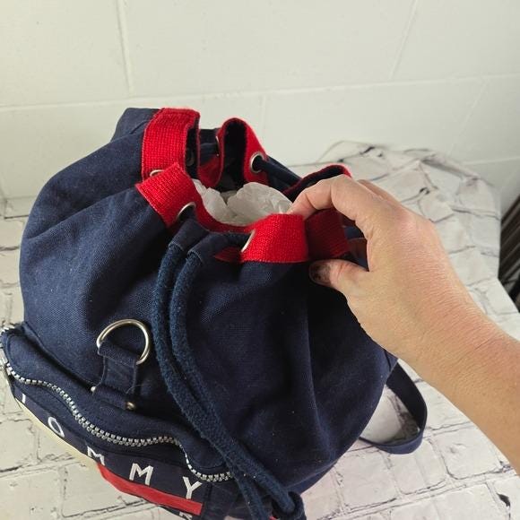 Rare Hard To Find Vintage \'90s Y2K Tommy Drawstring Backpack Vintage 90s Tommy Hilfiger Backpack: Classic Logo Y2K  main image 3