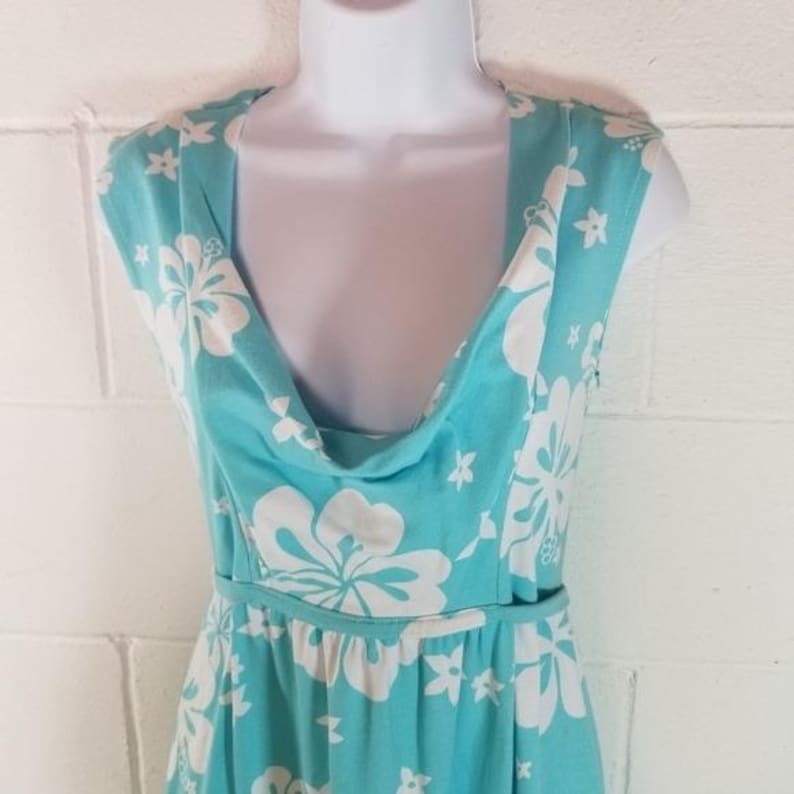 Vintage Eva Franco Anthropologie Blue Floral Dress, Tropical Vacation Midi Dress, Summer Cruise Resortwear, Spring Garden Party Style image 6