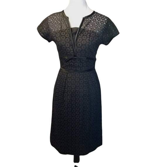 Vtg 50s black cotton eyelet dress, 1950s black co… - image 1