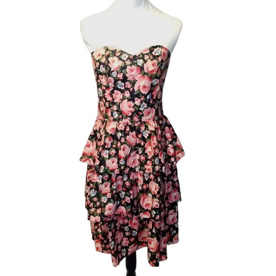 Vtg 80s strapless dress, cottagecore floral dress… - image 1