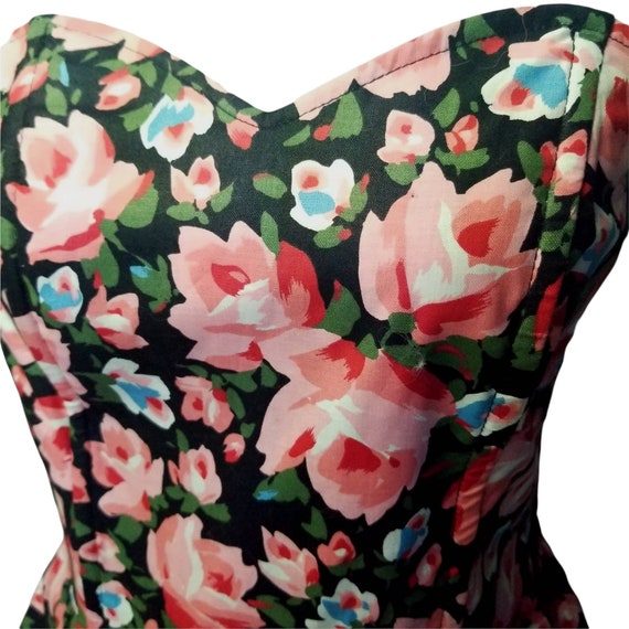 Vtg 80s strapless dress, cottagecore floral dress… - image 4