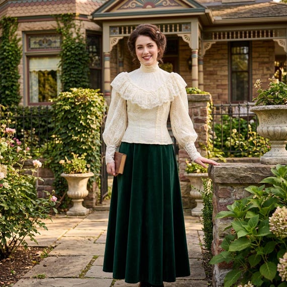 nudevintage &closet 花柄キルティングパフスリーブトップス Vtg 70s Does Victorian Ivory Lace Sheer Ruffle Puffy Sleeve Button
