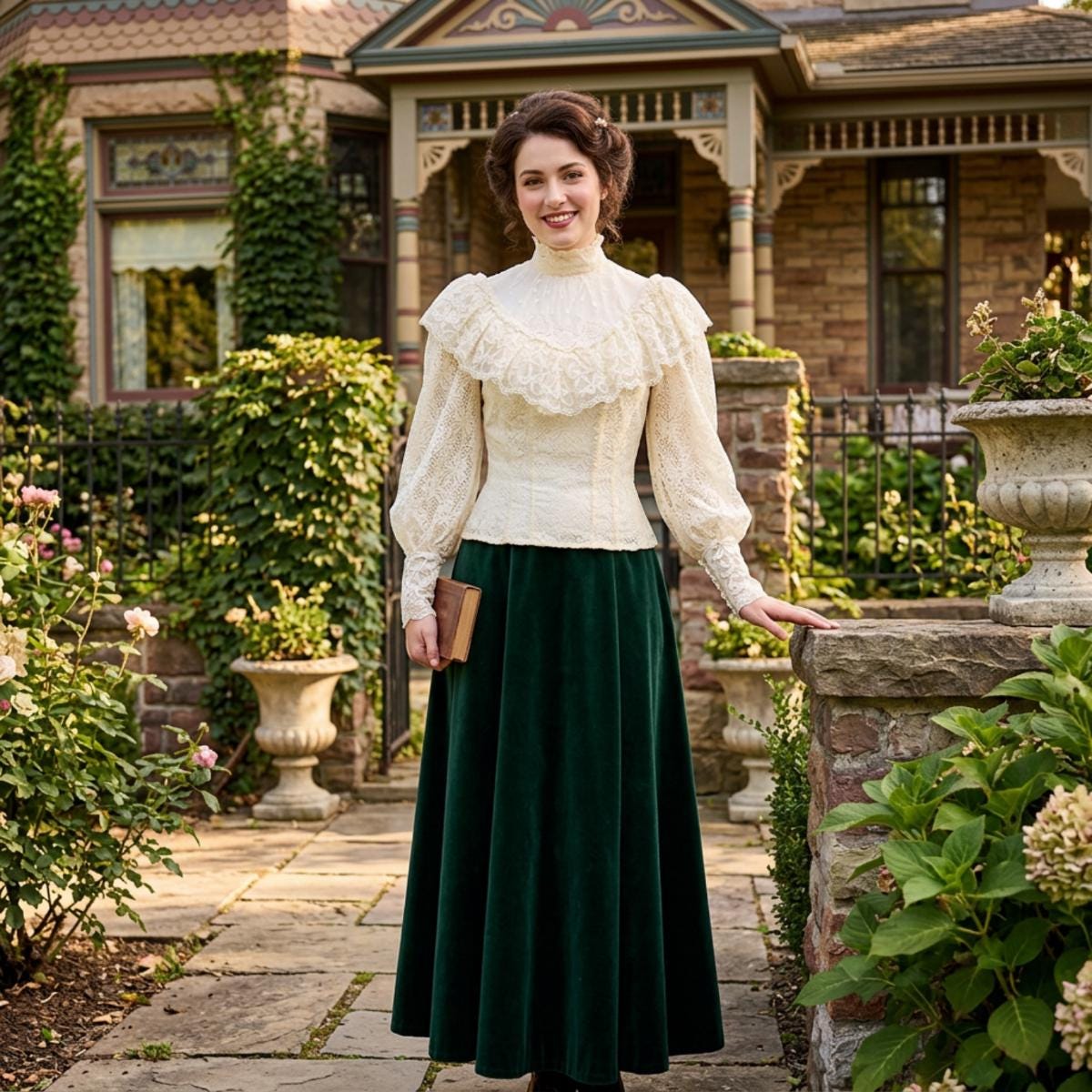 Vtg 70s Does Victorian Ivory Lace Sheer Ruffle Puffy Sleeve Button
