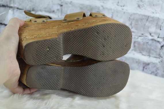 vintage 1970s Impo Casual Mega Platform Wood Cork… - image 8