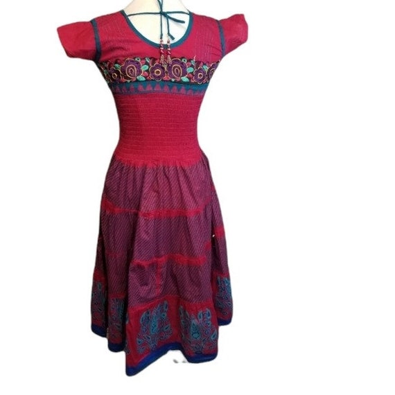 Vtg ethnic indian embroidered floral dress - image 1