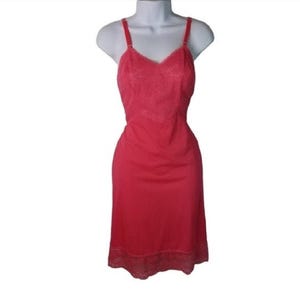 Vtg 50s Seampure lace fullslip lingerie dress, vintage 1950s pink red slip dress lingerie, lace and nylon full slip dress,boudoir slip dress