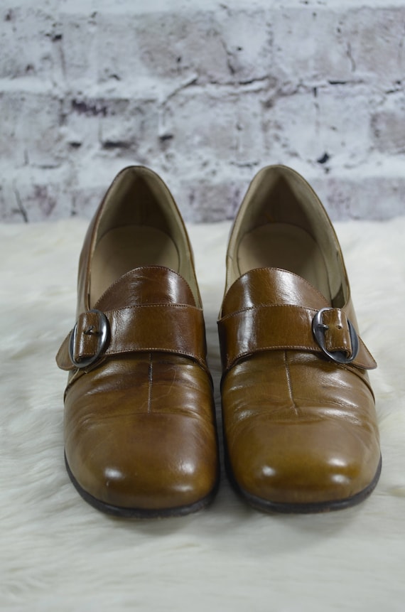 vintage 1970s brown leather heels, vtg 70s Florsh… - image 3