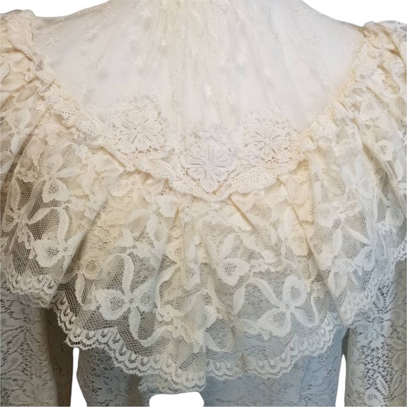 Vtg 70s does victorian ivory lace sheer ruffle pu… - image 9