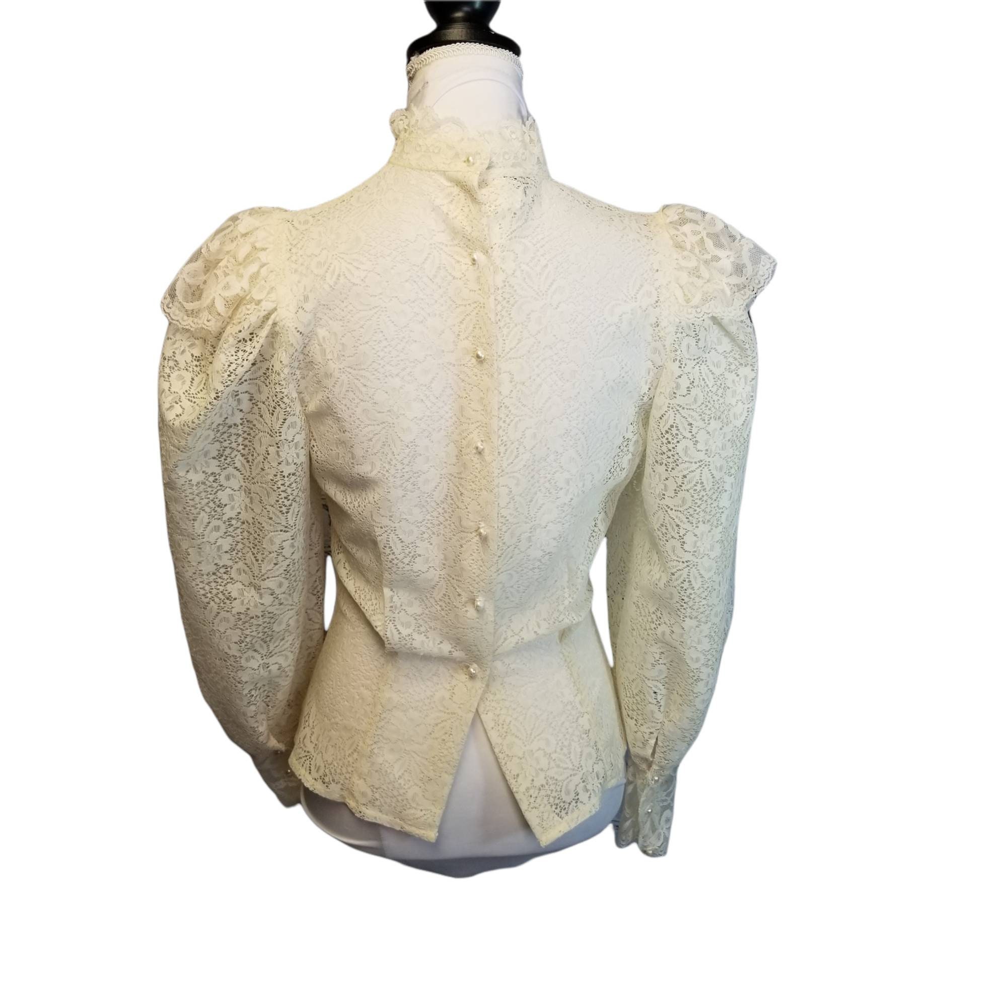 Vtg 70s Does Victorian Ivory Lace Sheer Ruffle Puffy Sleeve Vtg 70s Does Victorian Ivory Lace Sheer Ruffle Puffy Sleeve