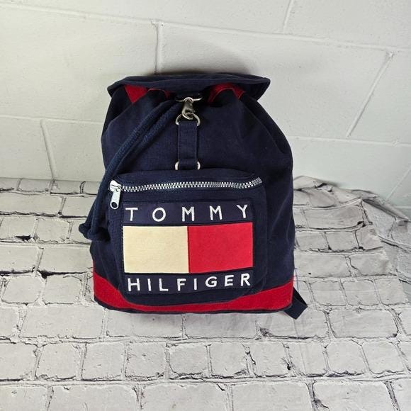 Vtg 90s Y2k Tommy Hilfiger Spell Out Drawstring Backpack  display picture 2