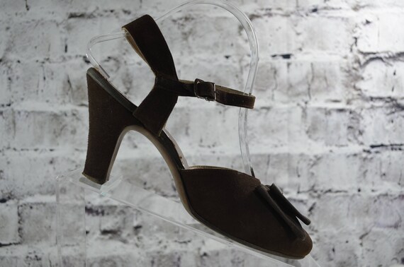 vintage 1940s 40s brown suede bow strappy sandals