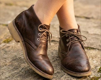 Vintage Red Wing Heritage 3141 Boots, Brown Leather Work Chukka Boots, Low Ankle Lace-Up Prison Style Boot, USA Made Rugged Classic