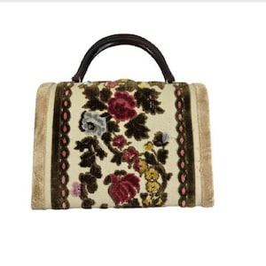 Monedero rígido vintage de los años 60 con diseño de tapiz floral y cartera a juego, bolso de mano texturizado, estilo cottagecore, estilo grandmacore, bonito y femenino conjunto