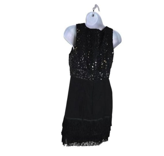 women's nanette lepore sleeveless sequin dress with fringe detail Nanette Lepore Womens 8 Red Art Deco Sequin Fringe Flapper Dress Retro Sparkly