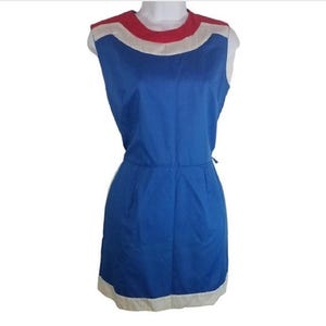 Vtg 50s 60s tennis dress, vintage 1950s 1960s tennis dress, split size tennis sports dress, blue red white tennis dress, sports dress