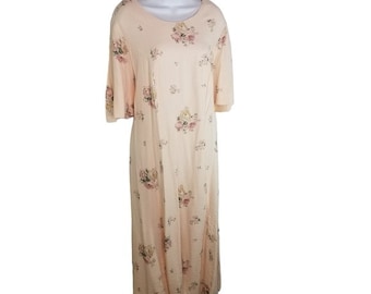 Vtg 90s pink floral modest long dress, vintage 1990s pink cottagecore flower midi dress, pink floral midi dress, vtg Gossip dress
