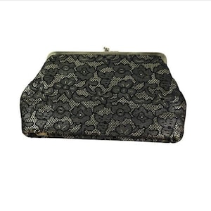 Vintage 50s 60s Lace Illusion Clutch Purse, Small Cocktail Evening Bag, Hidden Zipper Retro Formal Accessory, Mid Century Glam