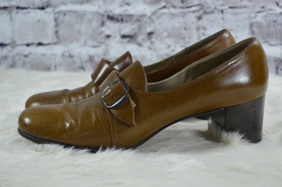 vintage 1970s brown leather heels, vtg 70s Florsh… - image 4