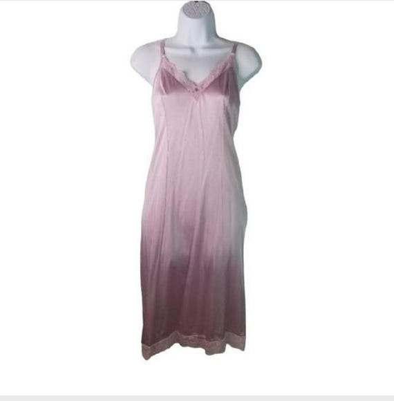 Vintage 1970s 70s Lilac Nylon Slip Dress, Pastel Purple Pink Full