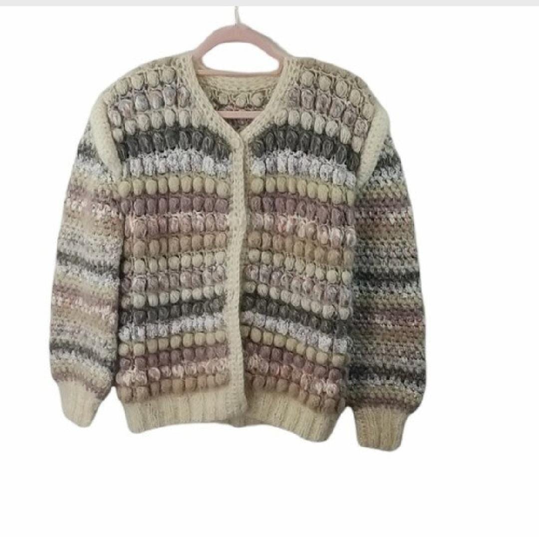 ネットオフ 送料得店  Vtg Chunky 1980s Vintage Cardigan, Popcorn Handknit 80s トップス