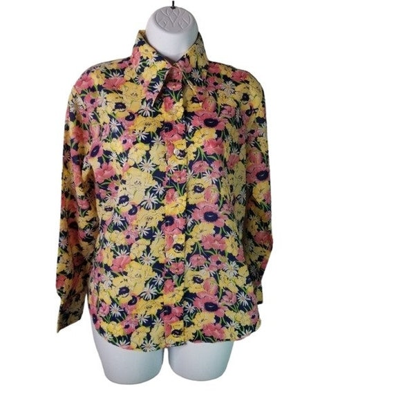 Vtg 70s floral dagger pointed collar button up sh… - image 1