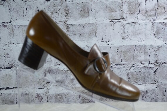 vintage 1970s brown leather heels, vtg 70s Florsh… - image 1