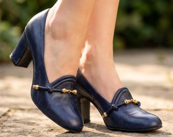 Vintage 1960s Romanelli Blue Leather Pumps Made in Italy Mod Cocktail Heels