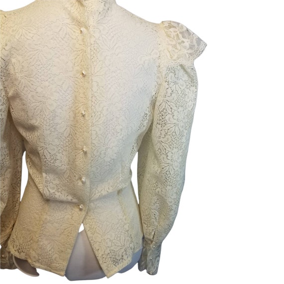 Vtg 70s does victorian ivory lace sheer ruffle pu… - image 5