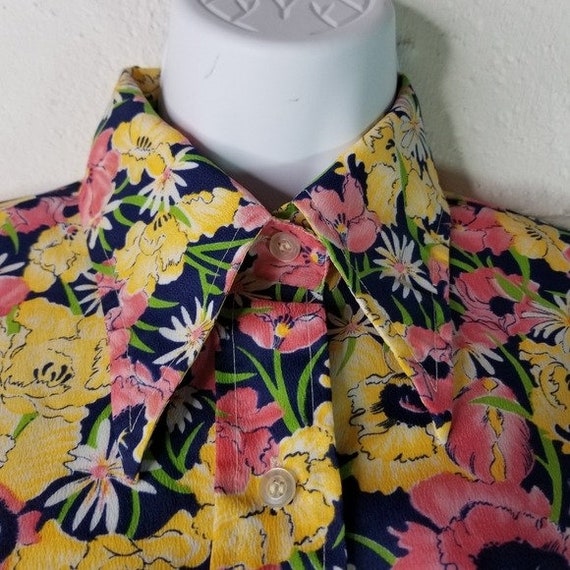 Vtg 70s floral dagger pointed collar button up sh… - image 3