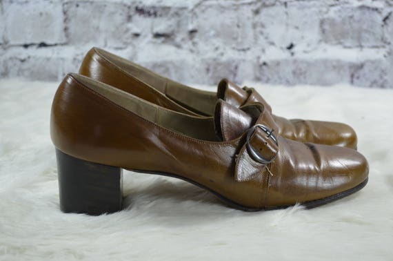 vintage 1970s brown leather heels, vtg 70s Florsh… - image 2