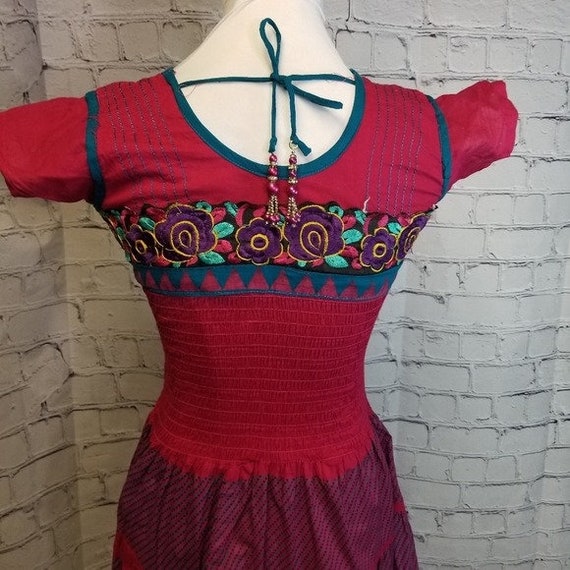 Vtg ethnic indian embroidered floral dress - image 10